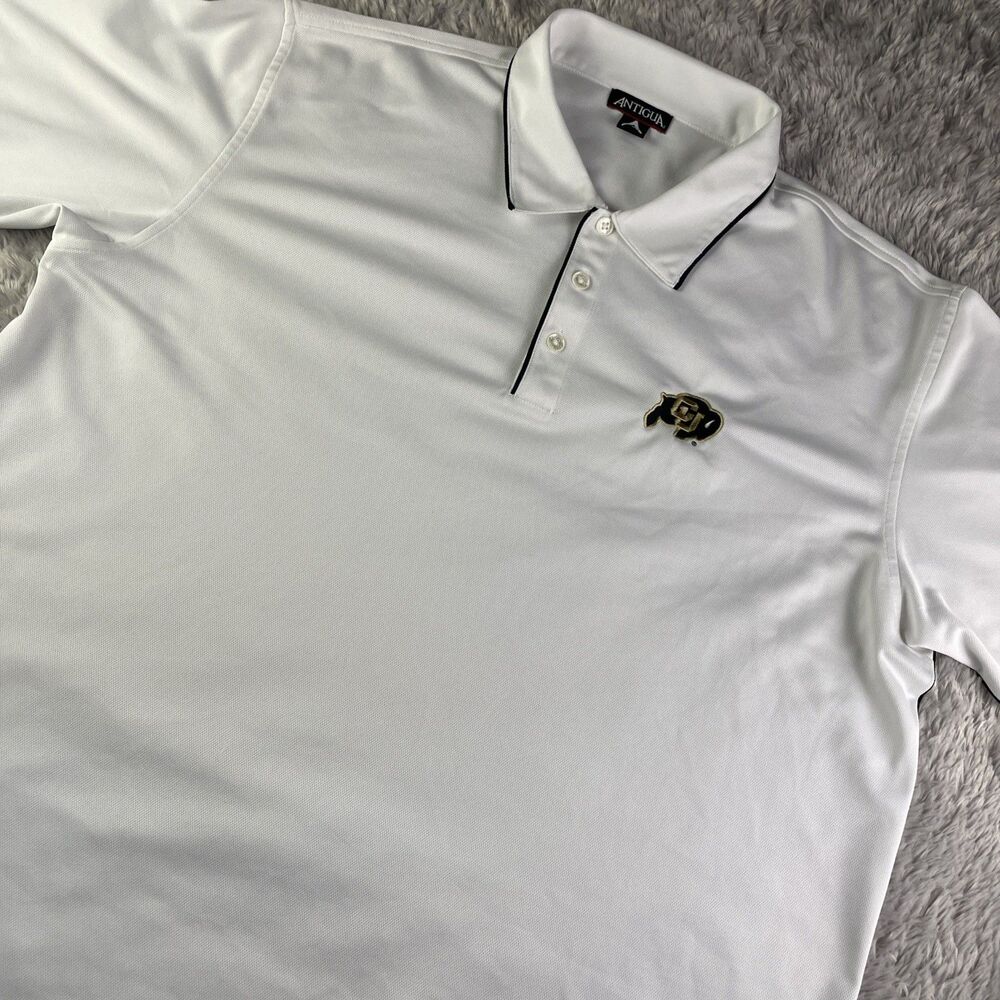Colorado Buffaloes Polo Shirt Mens Extra Large White Short Sleeve Antigua CU